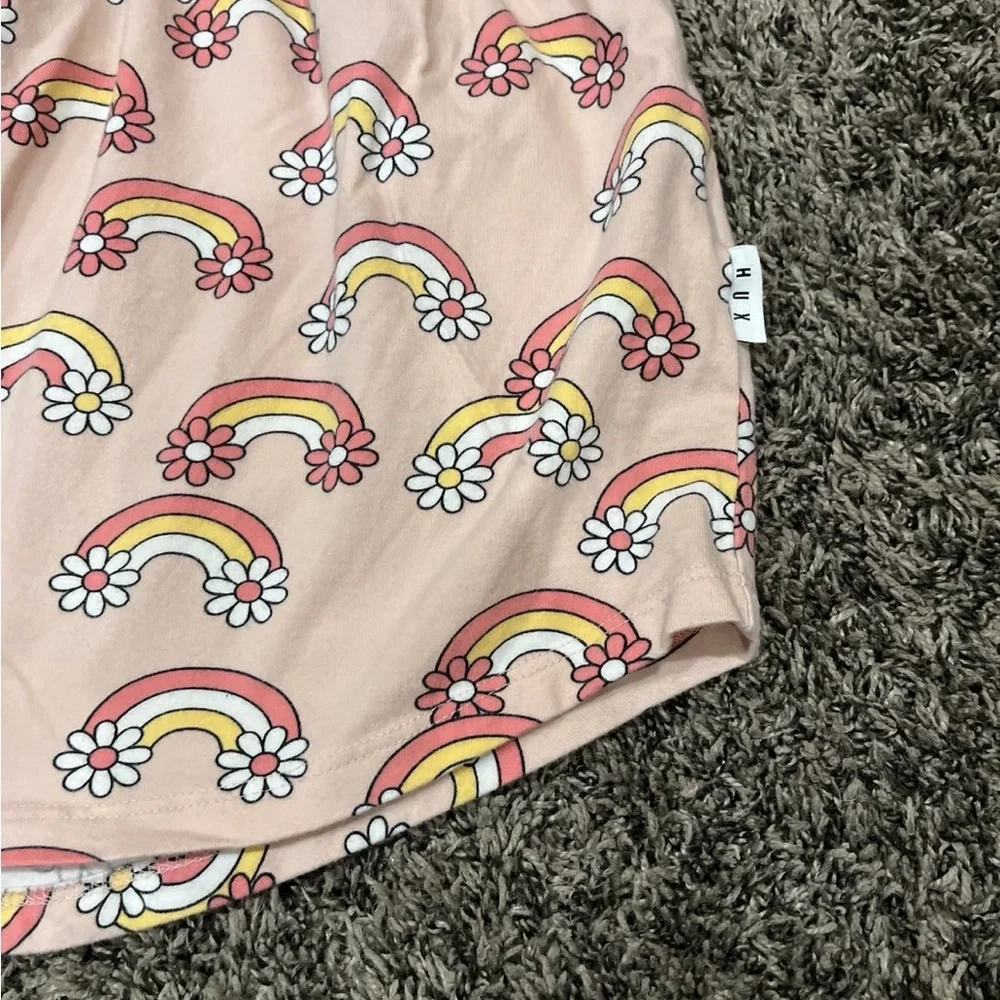 HUX BABY Daisy Rainbow Swirl Dress Shirt Sleeve Organic Cotton Pink Girls Size 4